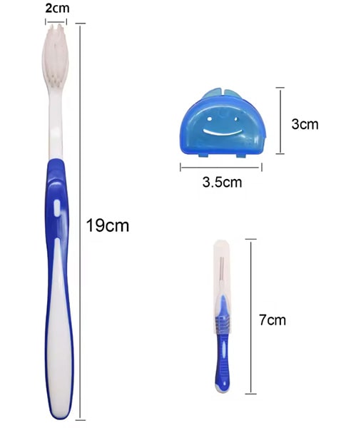 مسواک ارتودنسی به همراه درب محافظ و یک عدد مسوال بین دندانی
